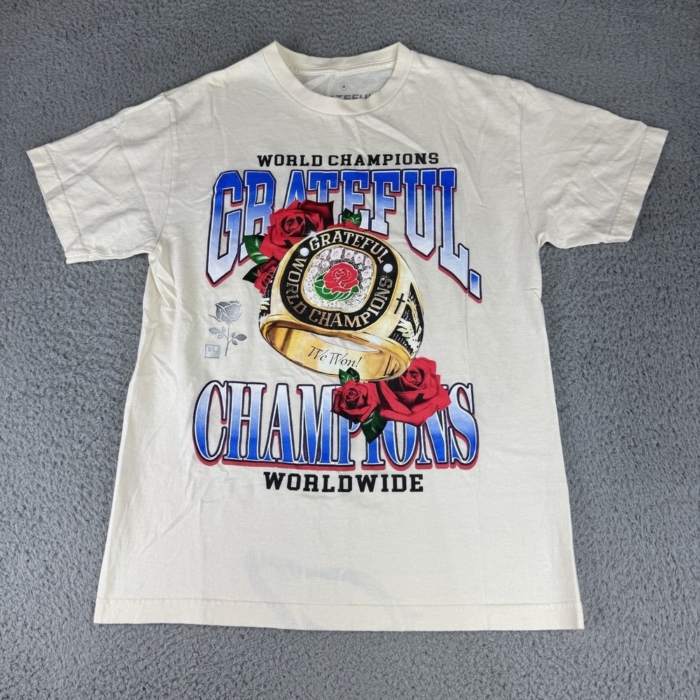 Grateful‎ Apparel Men's World Champions Big Ring Logo T Shirt Beige Medium